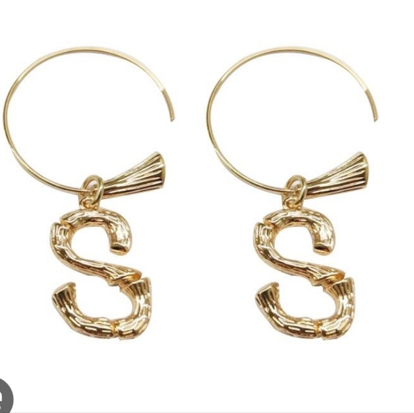 Jewelry - Gold Plated Letter S Hoop Earrings - Women's Initial Charm Jewelry